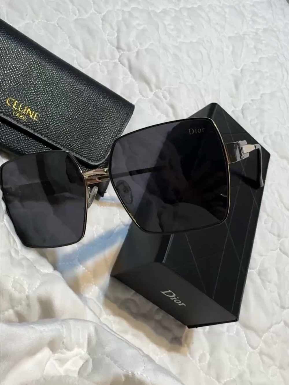 Dior Black Square Frame Sunglasses with Silver Accents